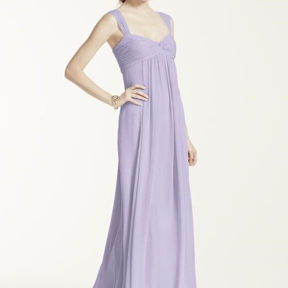 David's Bridal style F15633 long crinkle chiffon dress twist front lavender 20 - Picture 13 of 13